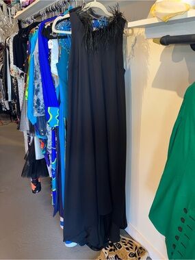 Camilyn Beth Black Feather-Trim Maxi A-Line Flowy Dress